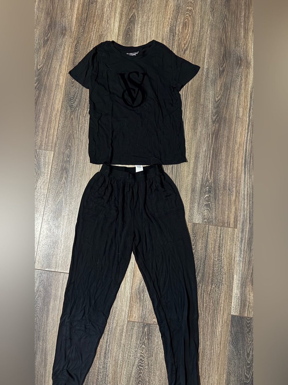 Victoria's Secret Black Two-Piece Pajama Set with VS Crest